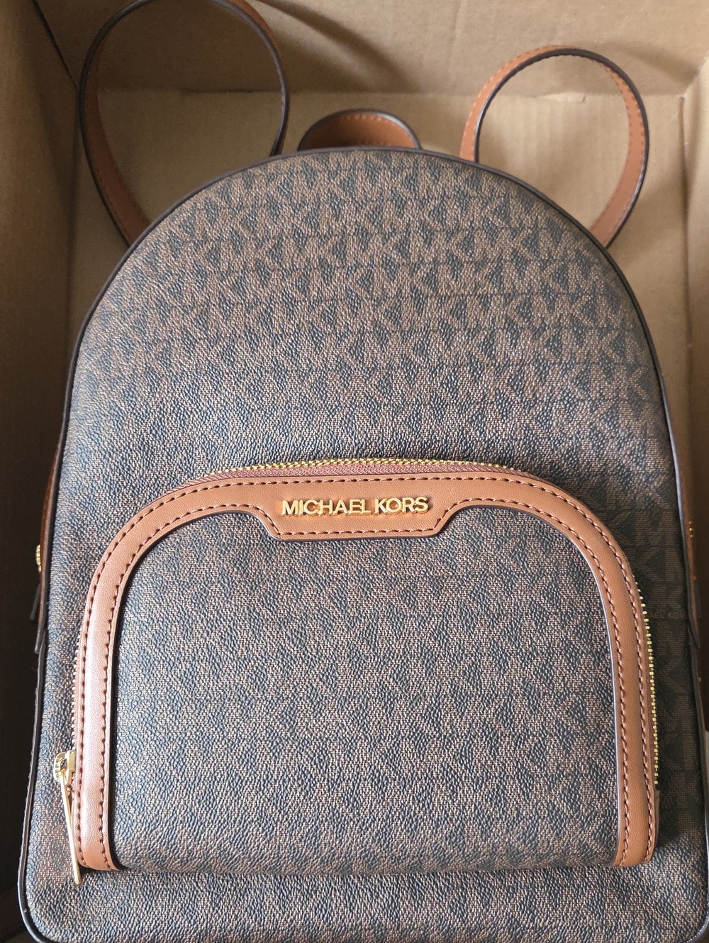 Michael Kors Brown Logo Mini Backpack with Gold Hardware
